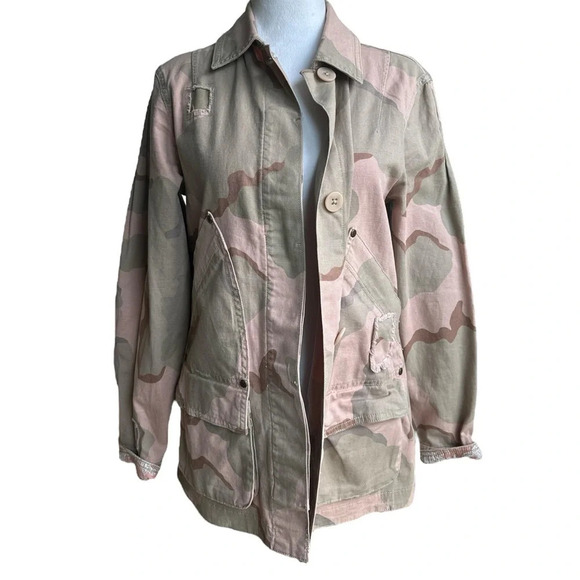 ANTHROPOLOGIE Lida Pink Camouflage Utility Jacket Coat XXS - Picture 2 of 16